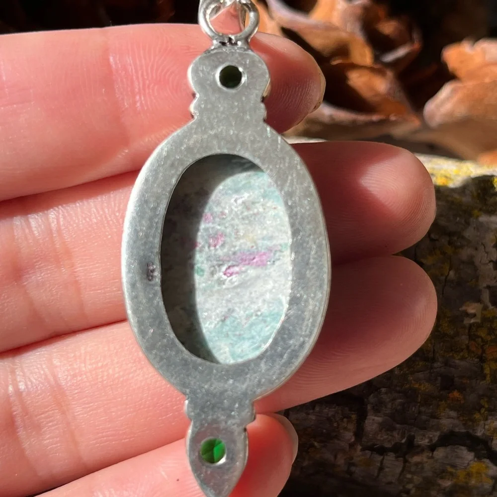 925 silver overlay ruby zoisite‎ pendant